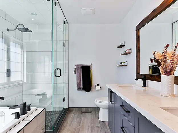 Modern bathroom with updated fixtures.
