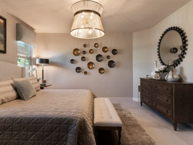 Modern Bedroom with contemporary furniture and warm lighting