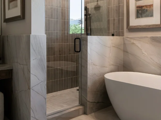 Luxurious master bathroom with elegant fixtures and serene design