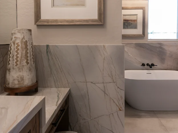 Close-up of modern bathroom fixtures and finishes